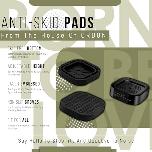 ORBON Laser Engraved Anti Vibration Pads for Washing Machine | Vibration Stopper Foot Pad 4 PC Set | Legs Gripper for Washers & Dryers | Shock Absorber Anti-Slip Support for Stability & Noise Control - Image 4