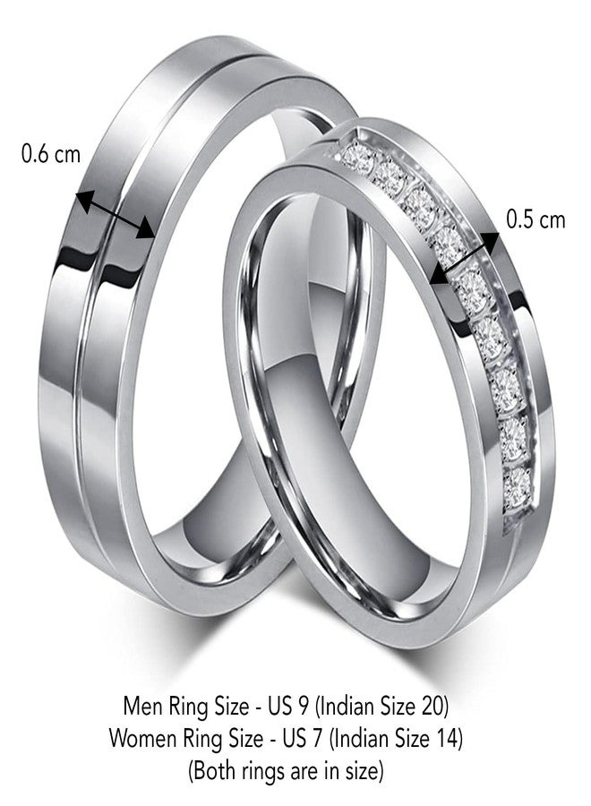 Peora Stainless Steel Silver Plated Crystal Promise Wedding Band Set Anniversary Engagement Couple Rings Gift for Lovers - Image 4