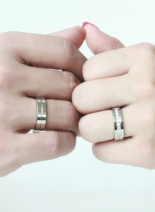 Peora Stainless Steel Silver Plated Crystal Promise Wedding Band Set Anniversary Engagement Couple Rings Gift for Lovers - Image 5