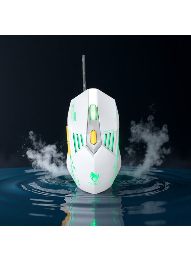 T-WOLF G560 6D wired gaming mouse 3600DPI high-precision gaming computer mouse ergonomic backlit white USB optical mouse - Image 5
