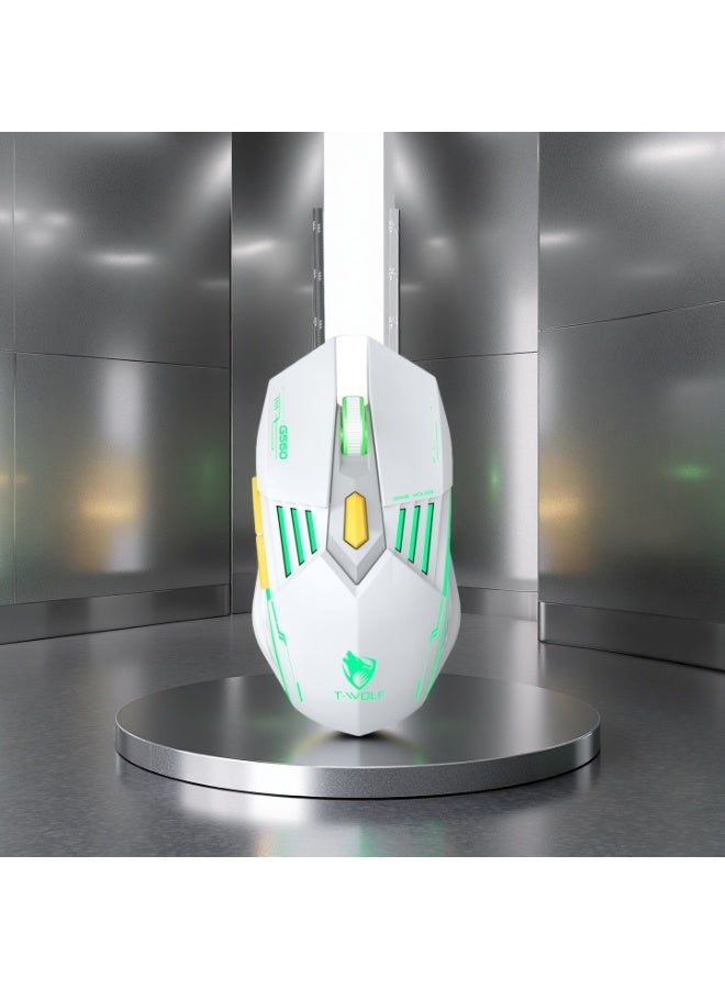 T-WOLF G560 6D wired gaming mouse 3600DPI high-precision gaming computer mouse ergonomic backlit white USB optical mouse - Image 4