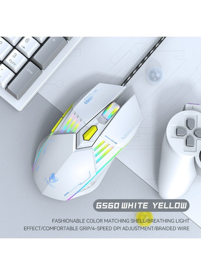 T-WOLF G560 6D wired gaming mouse 3600DPI high-precision gaming computer mouse ergonomic backlit white USB optical mouse - Image 3