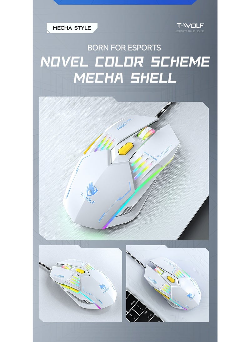T-WOLF G560 6D wired gaming mouse 3600DPI high-precision gaming computer mouse ergonomic backlit white USB optical mouse - Image 2