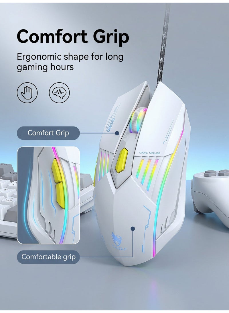 تي- وولف T-WOLF ألعاب الماوس سلكية ألعاب الماوس 6D زر 4 ألوان التنفس ضوء 4-سرعة DP تعديل 3600DPI عالية الدقة ألعاب الكمبيوتر الماوس إيرغونومية الخلفية USB الماوس - Image 2