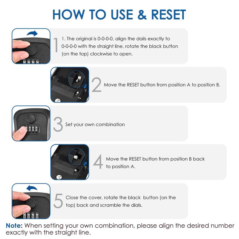 GIVERARE Key Lock Box, Wall Mount 4 Digits Combination Lockbox Outside, Waterproof Outdoor Key Hider for House Key, Resettable Safe Security Password Box with Mounting Kit-Black - Image 5