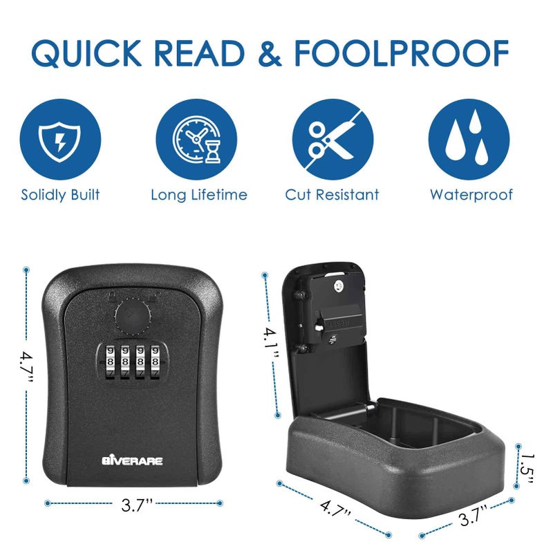 GIVERARE Key Lock Box, Wall Mount 4 Digits Combination Lockbox Outside, Waterproof Outdoor Key Hider for House Key, Resettable Safe Security Password Box with Mounting Kit-Black - Image 2