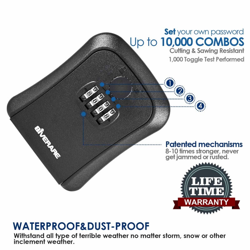 GIVERARE Key Lock Box, Wall Mount 4 Digits Combination Lockbox Outside, Waterproof Outdoor Key Hider for House Key, Resettable Safe Security Password Box with Mounting Kit-Black - Image 4