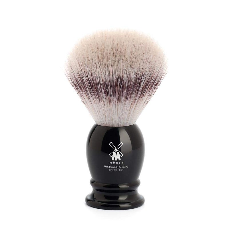MHLE Classic Black Medium Silvertip Fiber Shaving Brush Synthetic Luxury Shave Brush for Men Rich Lather