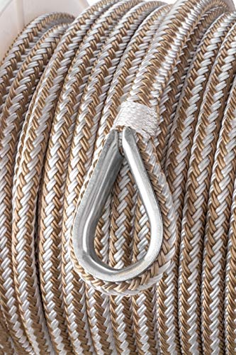Seachoice Boat Anchor Rope, Double-Braid, Nylon, Achor Line, 3/8 in. X 150 Ft., Gold/White - Image 3
