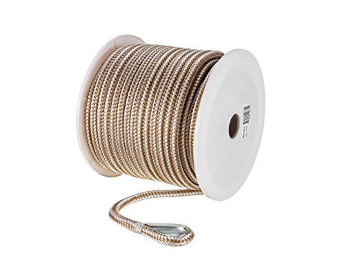 Seachoice Boat Anchor Rope, Double-Braid, Nylon, Achor Line, 3/8 in. X 150 Ft., Gold/White - Image 1