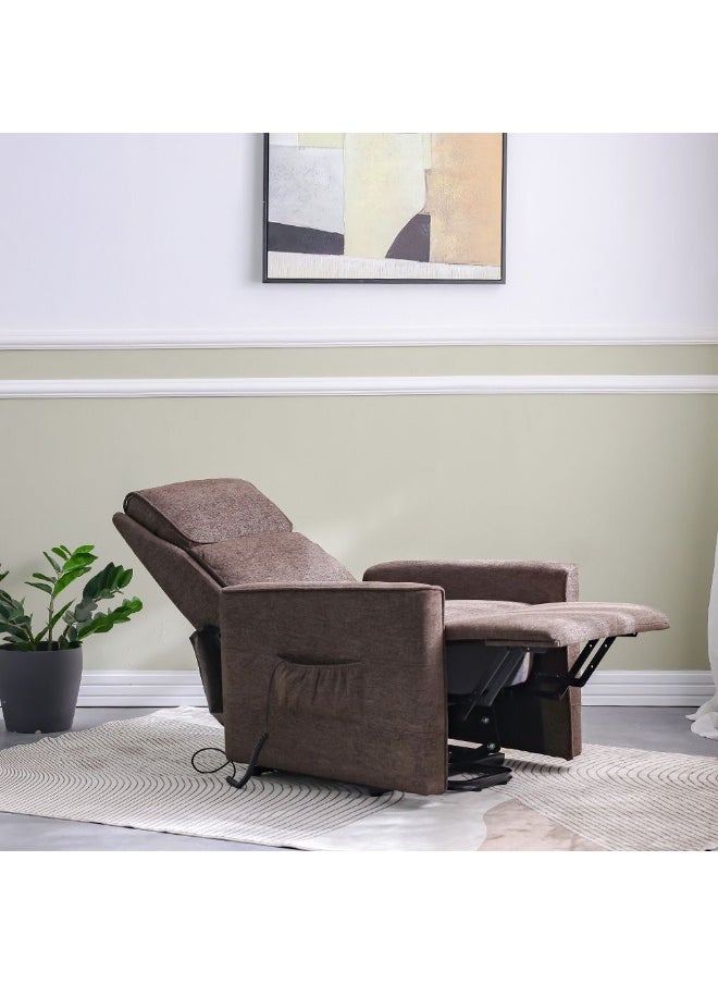 DANUBE HOME - Lathem 1 Seater Fabric Accent Chair with Lift & Tilt – Modern Recliner Lounge Chair for Living Room, Bedroom, Office – Comfortable Upholstered Armchair - Brown - Image 1