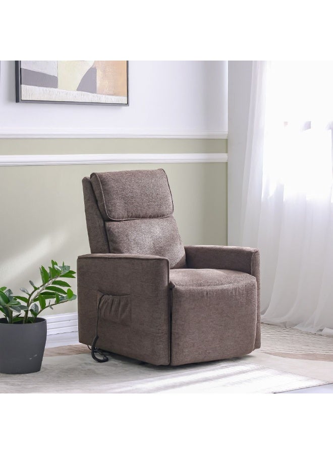 Lathem 1 Seater Fabric Accent Chair with Lift & Tilt – Modern Recliner Lounge Chair for Living Room, Bedroom, Office – Comfortable Upholstered Armchair - Brown