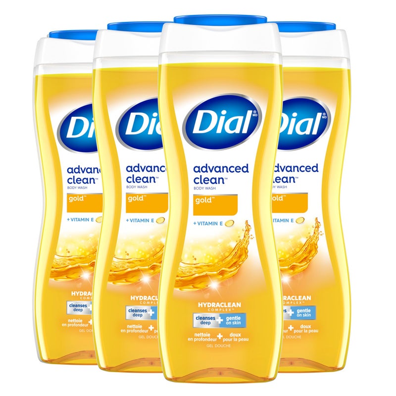 Dial Body Wash, Advanced Clean Gold, 16 Fl Oz, Pack of 4, Hydraclean Complex & Vitamin E, Gentle, Leaves Skin Feeling Nourished, Dermatologist-Tested, No Parabens & Sulfates - Image 1
