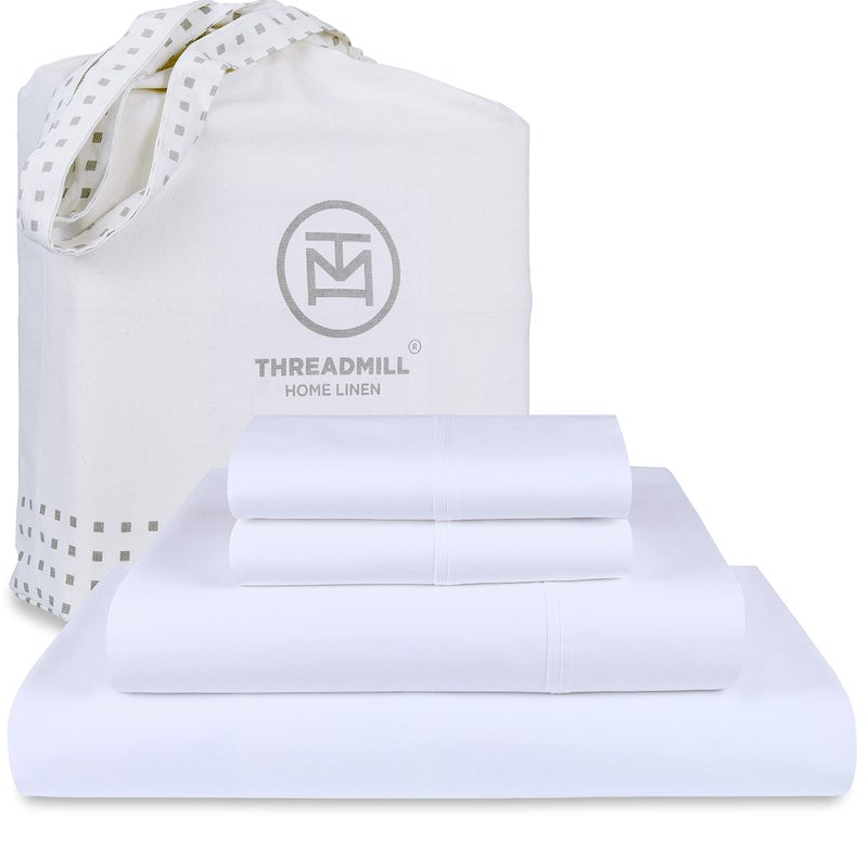 Threadmill  White King Sheets Set Soft 100 Cotton Cooling Sheets Deep Pockets Snug Fit Elastic 500 Thread Count 4Pc Bedsheet Set Beats Egyptian Cotton Claim Solid  Pure White