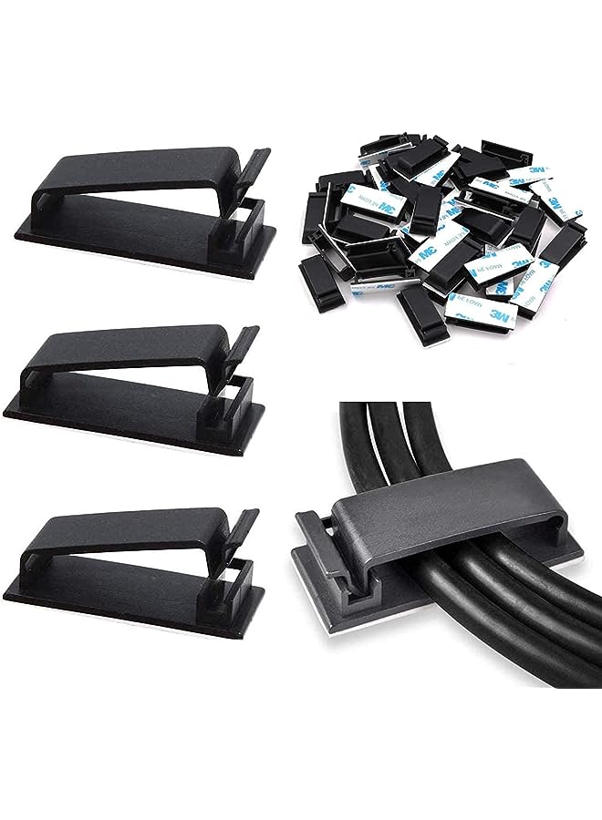 PROMASS 50Pcs Cable Clips with Adhesive Tapes, Wire Holder Organizer Cord Management for Car, Office and Home - Black - Image 1