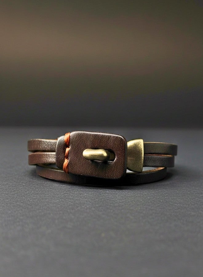 THE MEN THING NOIR ANCHOR WRAP - 9mm Dark Brown Genuine Leather Adjustable Bracelet for Men & Boys (23 inch) - Image 5