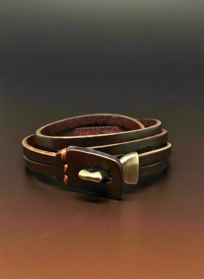 THE MEN THING NOIR ANCHOR WRAP - 9mm Dark Brown Genuine Leather Adjustable Bracelet for Men & Boys (23 inch) - Image 4