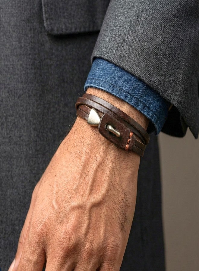 THE MEN THING NOIR ANCHOR WRAP - 9mm Dark Brown Genuine Leather Adjustable Bracelet for Men & Boys (23 inch) - Image 2