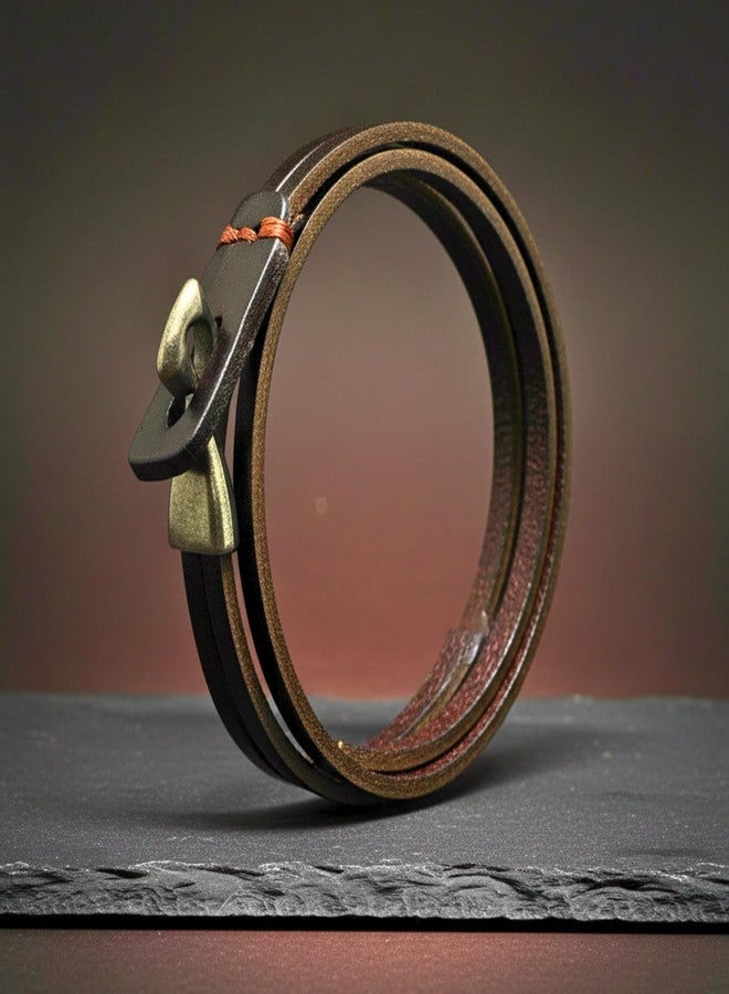 THE MEN THING NOIR ANCHOR WRAP - 9mm Dark Brown Genuine Leather Adjustable Bracelet for Men & Boys (23 inch) - Image 3