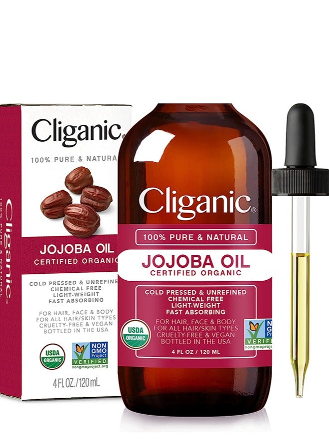 Cliganic زيت الجوجوبا العضوي النقي 100% لشعر الوجه والجسم 120 مل - Image 1