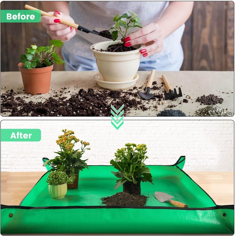 SHIDHMI 100 x 100 cm Repotting Mat for Indoor Plant Transplanting and Mess Control Thickened Waterproof Potting Tray Foldable Succulent Potting Mat Portable Gardening Mat Garden Gifts (39.5"x 39.5") - Image 4