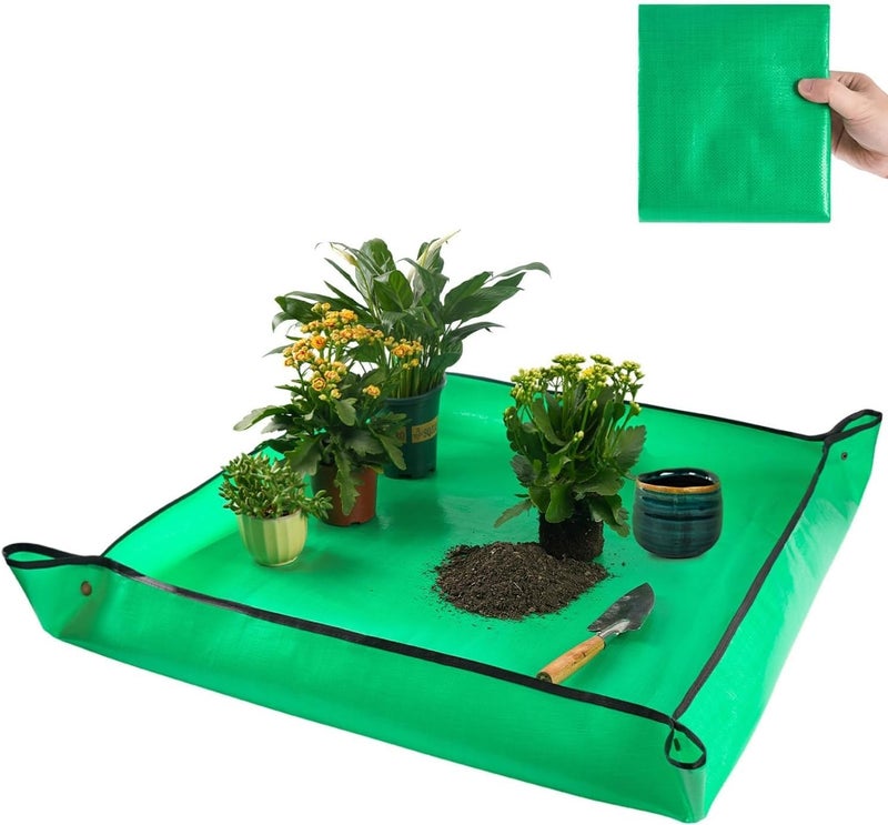 SHIDHMI 100 x 100 cm Repotting Mat for Indoor Plant Transplanting and Mess Control Thickened Waterproof Potting Tray Foldable Succulent Potting Mat Portable Gardening Mat Garden Gifts (39.5"x 39.5") - Image 1