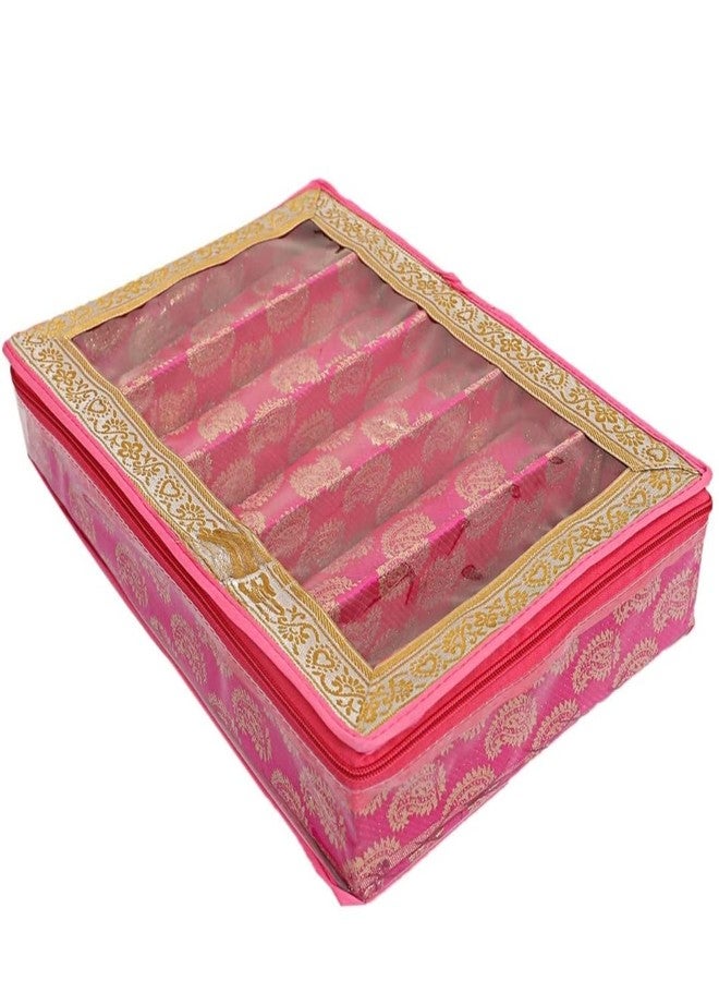 Ankit Traders Fancy Bangle Box Brocade Hardboard Bangle Box Bangle Organizer Box Jewellery Storage Box (Baby Pink - 5 Rod) - Image 3