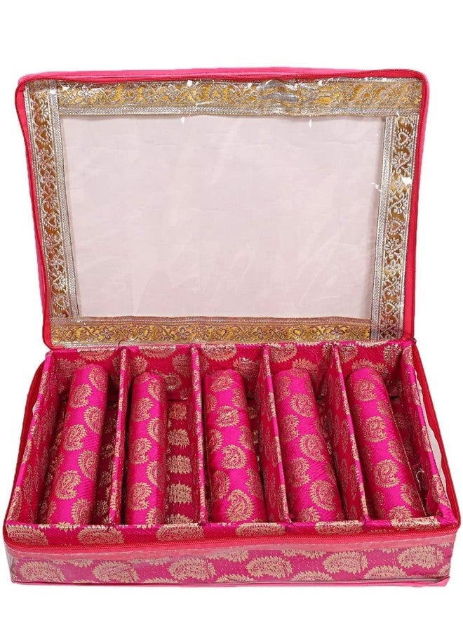 Ankit Traders Fancy Bangle Box Brocade Hardboard Bangle Box Bangle Organizer Box Jewellery Storage Box (Baby Pink - 5 Rod) - Image 4