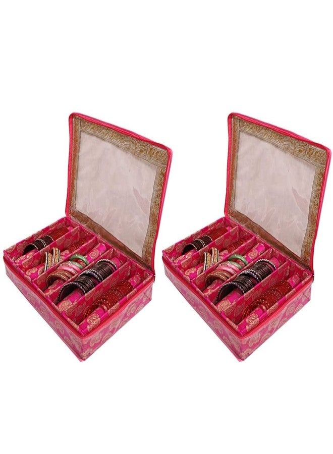 Ankit Traders Fancy Bangle Box Brocade Hardboard Bangle Box Bangle Organizer Box Jewellery Storage Box (Baby Pink - 5 Rod) - Image 1