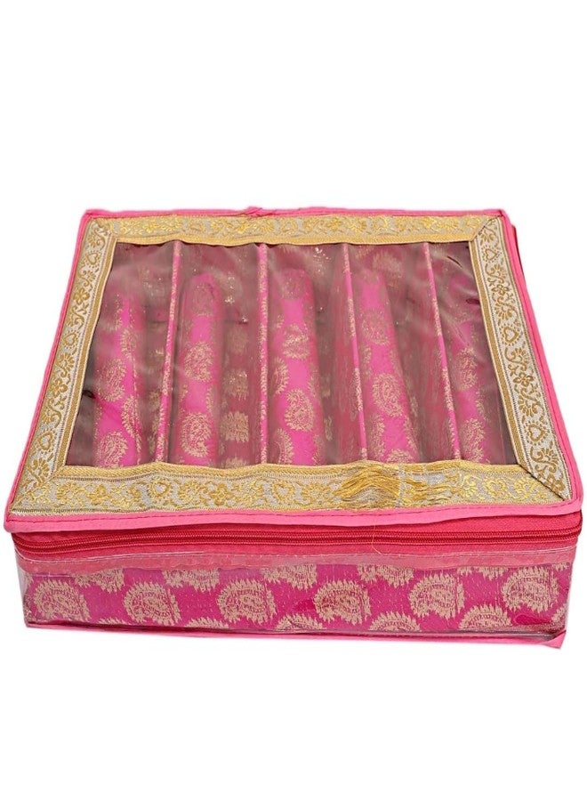 Ankit Traders Fancy Bangle Box Brocade Hardboard Bangle Box Bangle Organizer Box Jewellery Storage Box (Baby Pink - 5 Rod) - Image 2