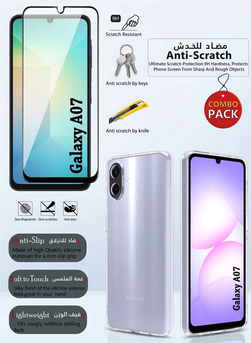 COMBO OFFER Samsung Galaxy A07 Silicone Case with Tempered Screen Protector | Designed for Samsung Galaxy A07 Case | Slim Flexible Soft Silicone Case Cover with Premium Tempered Glass Screen Protector Fit for Samsung Galaxy A07 - Image 2