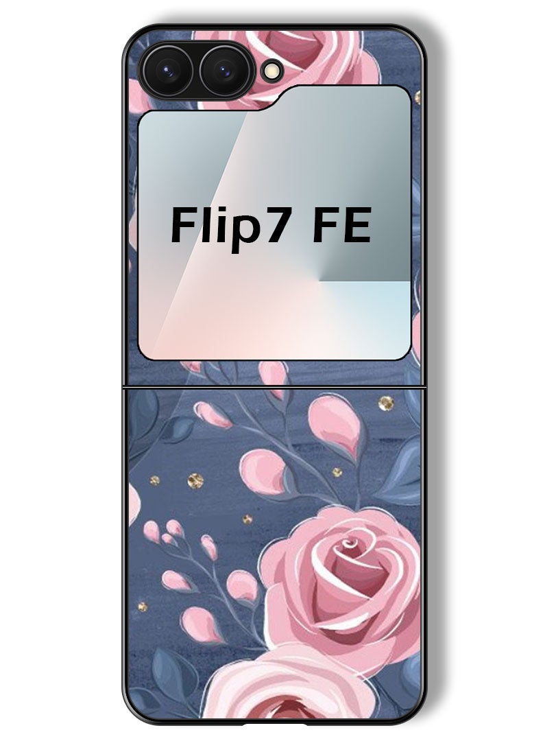 Theodor Case Compatible with Samsung Galaxy Z Flip 7 FE 6.7 Inch Protection Shockproof Bumper Cover Roses & Leaves Pattern - Image 1