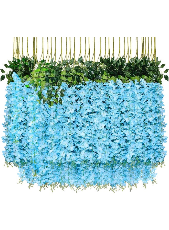 Pauwer Wisteria Hanging Flowers 24 Pack Fake Flower Garland Artificial Wisteria Vines Rattan Silk Flower String Wedding Party Wall DecorationsBlue - Image 5