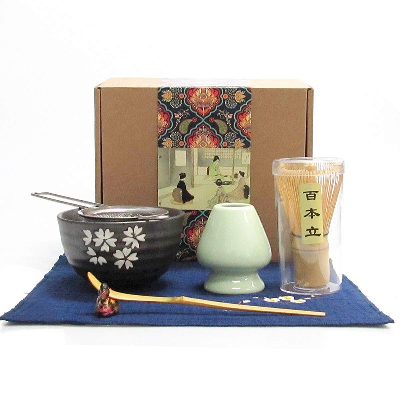 Artcome Artcome Japanese Matcha Tea Set Matcha Whisk Traditional Scoop Matcha Bowl Ceramic Whisk Holder Handmade Matcha Ceremony Kit For Traditional Japanese Tea Ceremony 7 Pcs 
