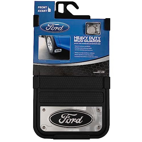 PLASTICOLOR 001837R01 Ford Oval Chrome Plated Heavy-Duty Black Front 12 x 22 Mud Guard Set - Image 2