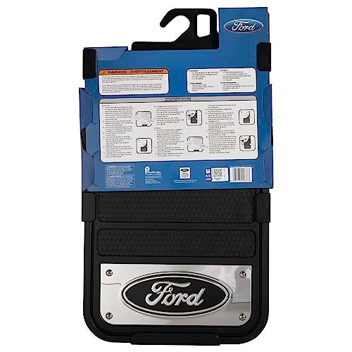 PLASTICOLOR 001837R01 Ford Oval Chrome Plated Heavy-Duty Black Front 12 x 22 Mud Guard Set - Image 3