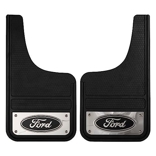 PLASTICOLOR 001837R01 Ford Oval Chrome Plated Heavy-Duty Black Front 12 x 22 Mud Guard Set - Image 1