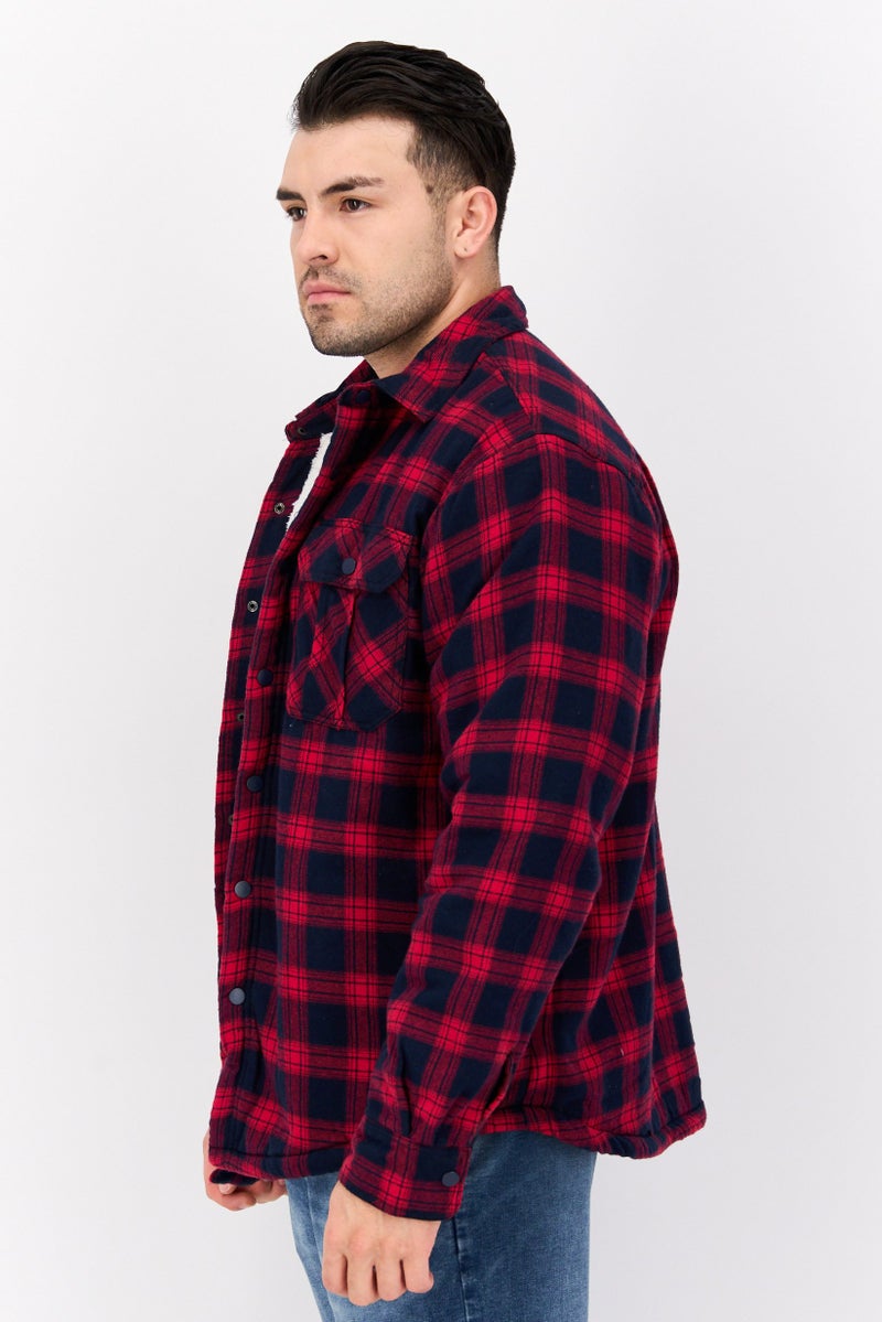 Silver Jeans Co Men Spread Collar Checkered Jacket Shirt, Red - Image 2