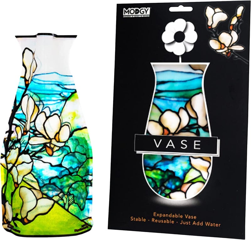 MODGY Expandable Flower Vase Plastic Decorative Modern Vases for Flowers Centerpieces Dining Table Decor Living Room Bathroom Wedding Office, Tiffany - Magnolia - Image 1
