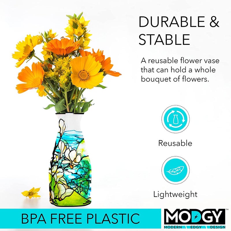 MODGY Expandable Flower Vase Plastic Decorative Modern Vases for Flowers Centerpieces Dining Table Decor Living Room Bathroom Wedding Office, Tiffany - Magnolia - Image 3