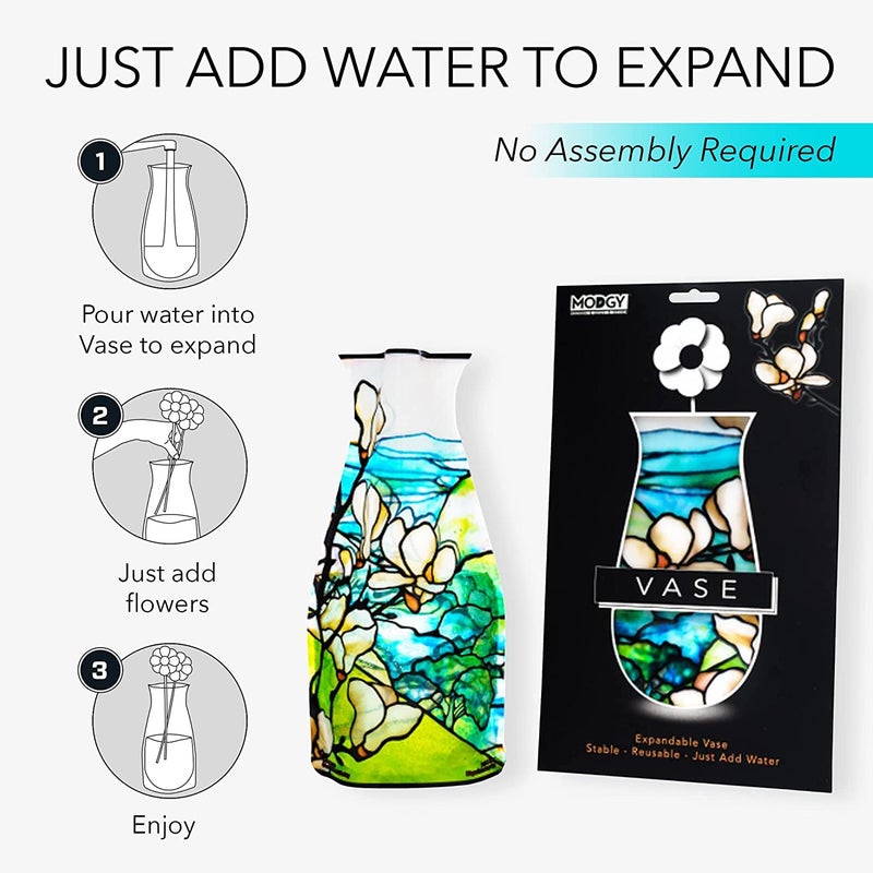 MODGY Expandable Flower Vase Plastic Decorative Modern Vases for Flowers Centerpieces Dining Table Decor Living Room Bathroom Wedding Office, Tiffany - Magnolia - Image 4