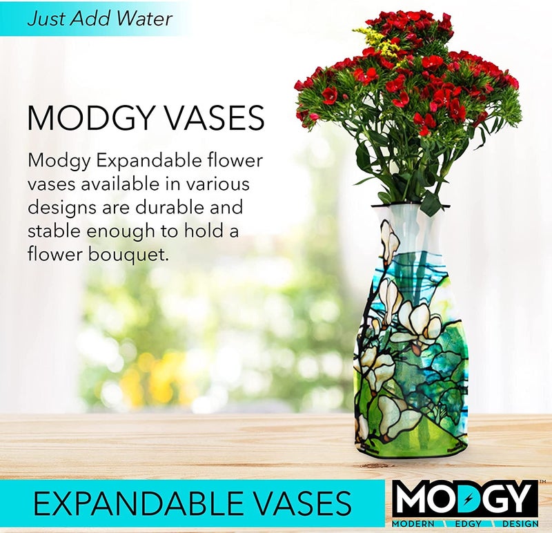 MODGY Expandable Flower Vase Plastic Decorative Modern Vases for Flowers Centerpieces Dining Table Decor Living Room Bathroom Wedding Office, Tiffany - Magnolia - Image 2