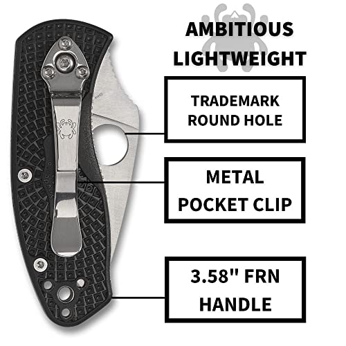 Spyderco سكين جيب قابل للطي خفيف الوزن من سبايدركو أمبيشس بشفرة من الفولاذ المقاوم للصدأ بطول 2.43 بوصة ومقبض FRN - حافة عادية - C148PBK - Image 4