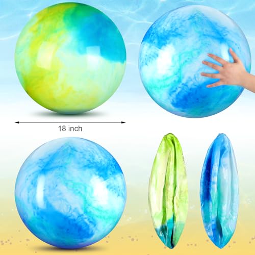 Deekin 2 Pcs 15 Inch 18 Inch Marbleized Bouncy Balls Large Inflatable Rubber Sensory Ball for Playground Outdoor Water18 InchesBlue and Green - Image 5