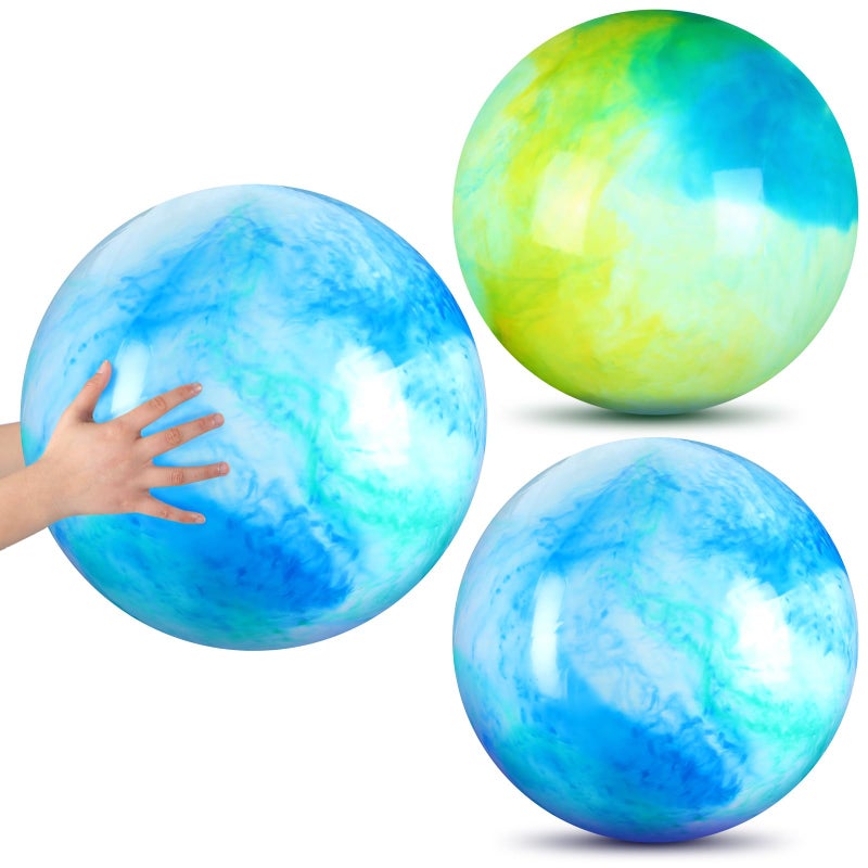 Deekin 2 Pcs 15 Inch 18 Inch Marbleized Bouncy Balls Large Inflatable Rubber Sensory Ball for Playground Outdoor Water18 InchesBlue and Green - Image 3