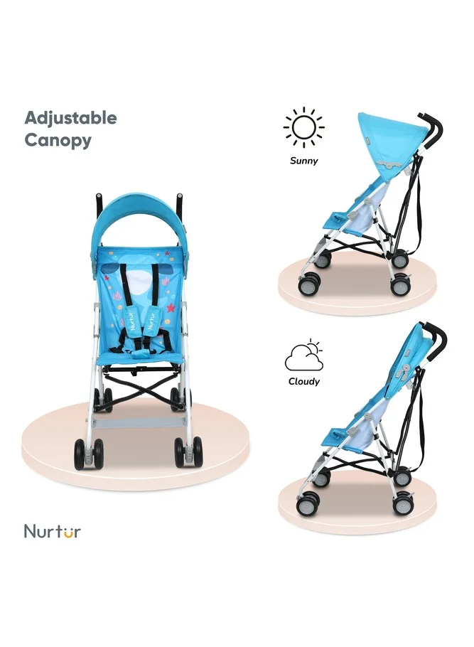 نورتر Rex Lightweight Stroller – Compact Fold, Sun Canopy, Shoulder Strap, Airflow Design, Portable Buggy for Toddlers 6-36 Months, Easy Fold, - Light Blue