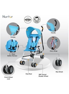Nurtur عربة أطفال ريكس باجي خفيفة الوزن متعددة الألوان مع حزام كتف مدمج قابل للطي من 6 إلى 36 شهرًا منتج رسمي متعدد الألوان  - Image 2