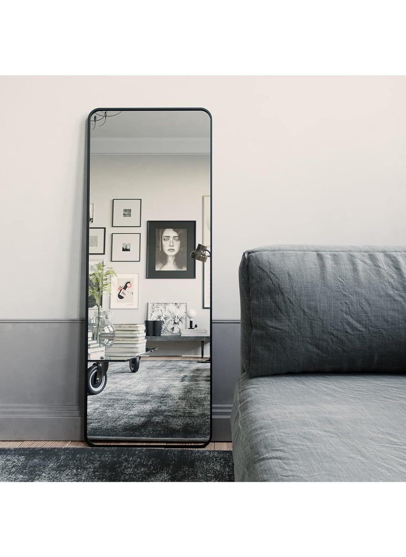 Generic - Black Full Length Mirror  Rounded Corner Floor Mirror Standing Hanging or Leaning Against Wall Dressing Room Mirror Full Length - Image 1