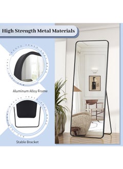Generic Black Full Length Mirror  Rounded Corner Floor Mirror Standing Hanging or Leaning Against Wall Dressing Room Mirror Full Length  - Image 2