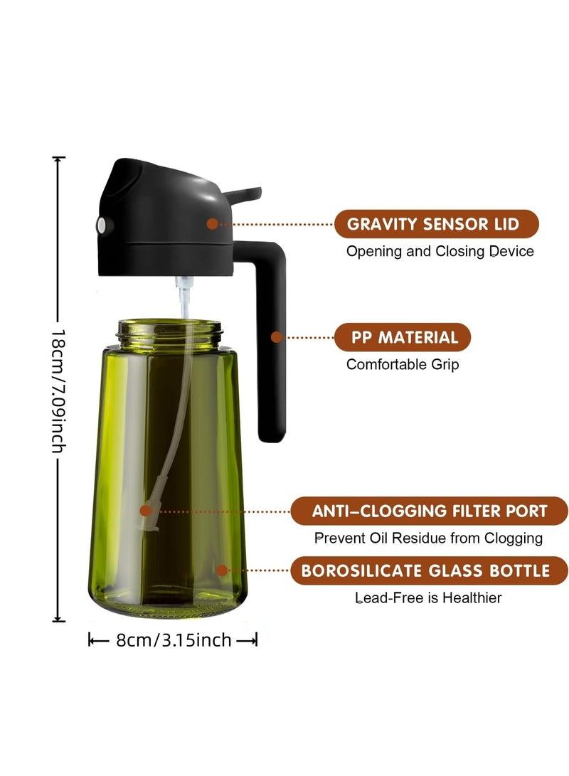 2PCS 16oz/470ml Light-Blocking Dark Oil Sprayer for Cooking, 2 in 1 Olive Oil Dispenser Bottle for Kitchen, Premium Dark Green Glass Oil Bottle, Food-Grade Oil Mister for Air Fryer, BBQ - Image 2
